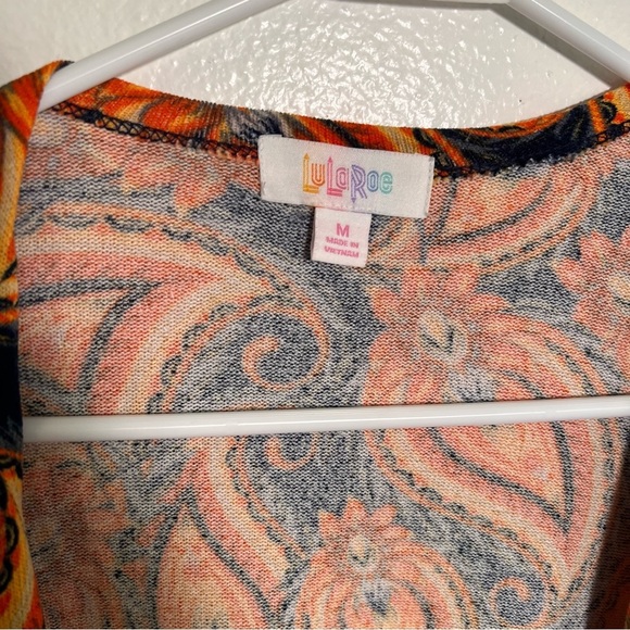 Lularoe Sarah Duster Open Cardigan Orange Paisley M - Picture 9 of 10